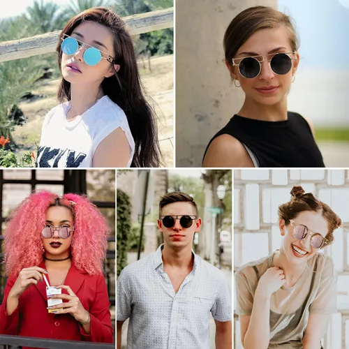 Vista 2 de MEETSUN Gafas de sol redondas estilo gótico steampunk para mujeres y hombres, marco de metal