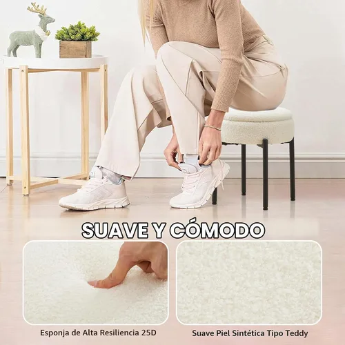 Vista 7 de Taburete de tocador con almacenamiento, taburete de maquillaje multifuncional y mesa auxiliar de terciopelo de peluche, sillas de almacenamiento
