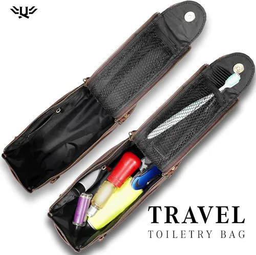 Vista 6 de Neceser de cuero hecho a mano de primera calidad para hombres y mujeres, kit de cuero genuino Dopp y bolsa de afeitar para hombres, bolsa