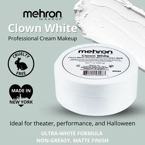 Vista 3 de Mehron Makeup Clown White - Maquillaje profesional en crema para pintura facial Pintura facial blanca para escenario, película, cosplay y mimo