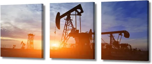 Vista 23 de TUMOVO Bombas de aceite en la puesta de sol para dormitorio, industria de petróleo y gas, pinturas de pared de 3 piezas de arte de pared de petróleo