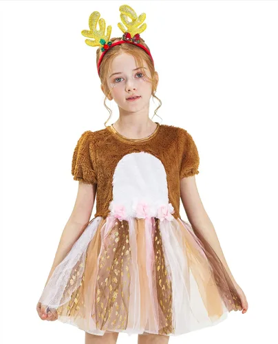 Vista 2 de Disfraz de ciervo de Navidad para niñas vestido de Navidad con diadema