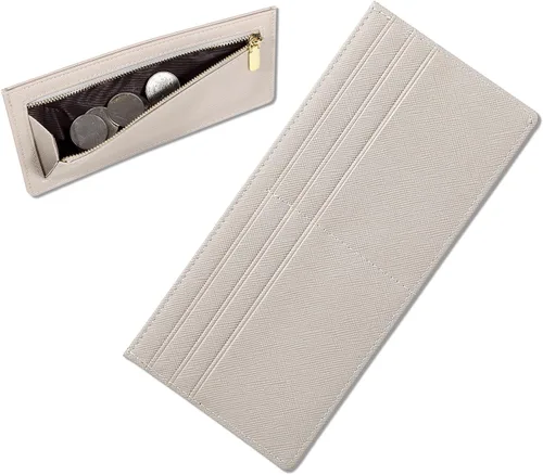 Vista 8 de Cartera Delgada para Tarjetas de Crédito Ultra Delgada Cartera Larga para Tarjetas Bolsillos con Cremallera Estuche para ID Cartera Pequeña Compacta