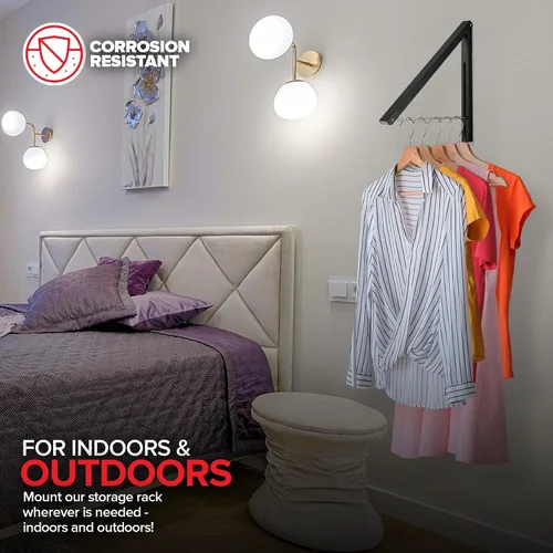 Vista 7 de Percha Única Plegable para Ropa, Perchero Retráctil de Pared para Secador de Ropa, Barra Colgante para Secar, Pequeños Estantes Plegables para Ropa