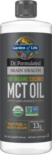 Vista 10 de Garden of Life Dr. Formulated Brain Health Aceite MCT de Coco 100% Orgánico 16 fl oz Sin Sabor, 13g MCTs, Combustible para Cuerpo y Cerebro