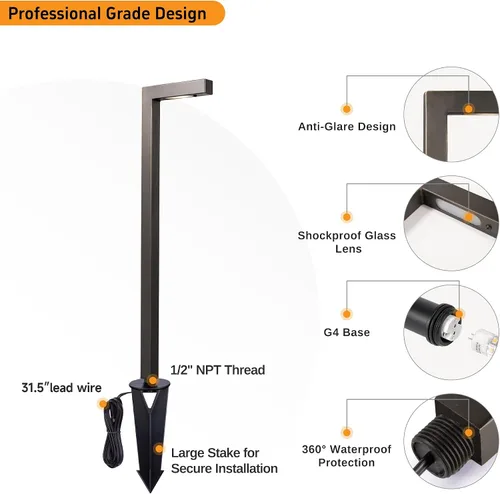 Vista 8 de Gardenreet Luces de camino de paisaje de latón, luces de camino de bajo voltaje de 12 V con cable, luces de jardín al aire libre LED impermeables