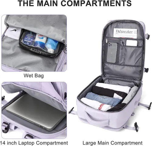 Vista 5 de coowoz Mochila de viaje grande para mujeres y hombres,Mochila de transporte,Mochila de senderismo impermeable para deportes al aire libre, Púrpura