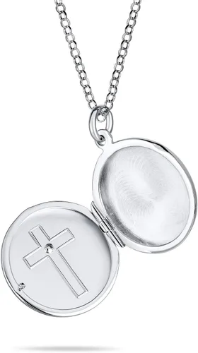 Vista 2 de Bling Jewelry Collar con medallón de cruz de ángel religioso de la Biblia sagrada para mujeres, adolescentes, sostiene recuerdos de plata de ley .925