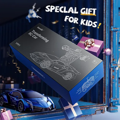 Vista 7 de Veeniix V991 Transform - Auto de control remoto de transformación, tamaño grande 1:10, 2 baterías recargables para 70 minutos, detección de gestos
