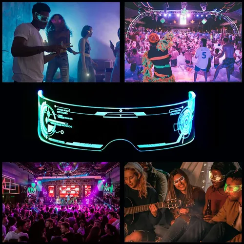 Vista 5 de FWhanhan Cyberpunk - 2 pares de anteojos de visera LED, gafas futuristas de cosplay con 7 colores y 4 modos, para festivales, fiestas y clubes