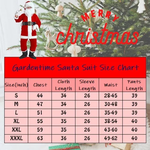 Vista 7 de Disfraz de Papá Noel para hombres, traje de Papá Noel para adultos, 11 piezas, traje de terciopelo rojo de lujo, Navidad, vacaciones, fiesta