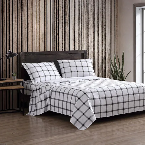 Vista 10 de Eddie Bauer - Sábanas de cama individual, juego de ropa de cama de franela de algodón con funda de almohada a juego, cepilladas para mayor suavidad
