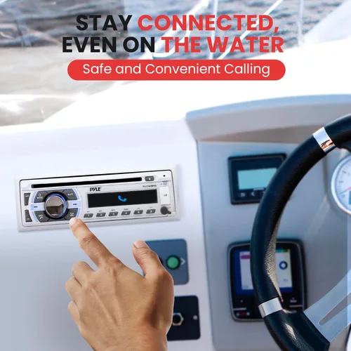 Vista 4 de Pyle Marine - Receptor de audio Bluetooth de 300 W, unidad principal estéreo de un solo DIN para barco, reproductor de CD, transmisión