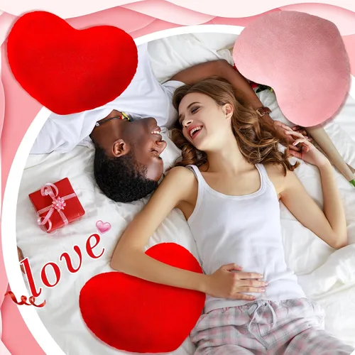 Vista 5 de Queekay 4 piezas de almohada de corazón de San Valentín lindo cojín de peluche en forma de corazón, almohada decorativa de peluche para amigos, Rosa