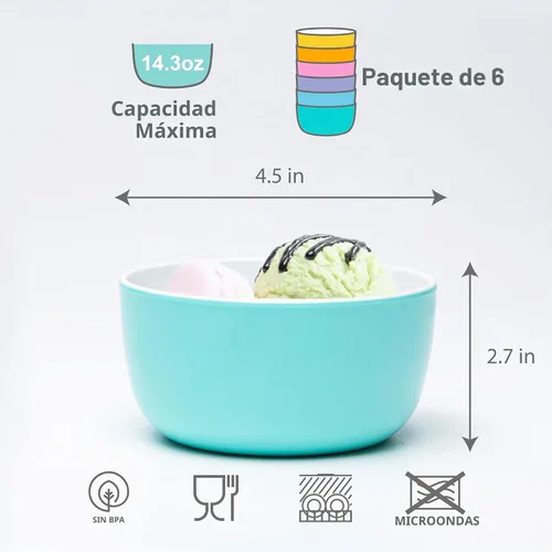 Vista 6 de Bzyoo Juego de 6 cuencos pequeños de melamina ColorPop, 4.5 pulgadas, 14.3 onzas, para inmersión, postre, aperitivos, servir para guarniciones 14.3