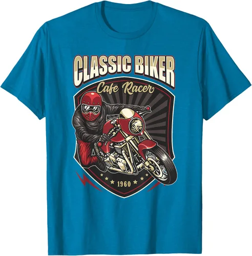 Vista 8 de Camiseta de motocicleta clásica Biker Cafe Racer para hombre, Negro, S