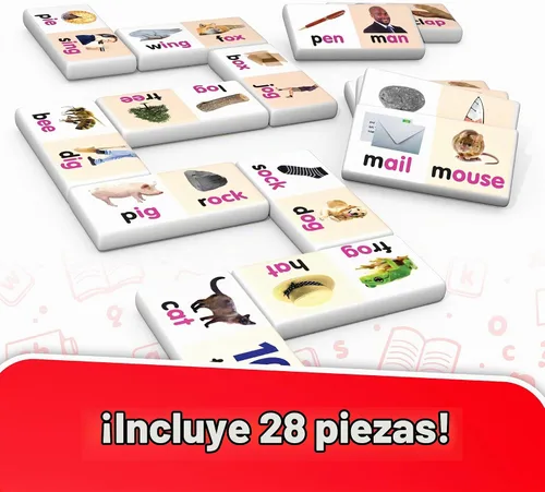 Vista 2 de Junior Learning Juegos educativos de acción de dominó de palabras rimantes, multicolor, modelo: JL490