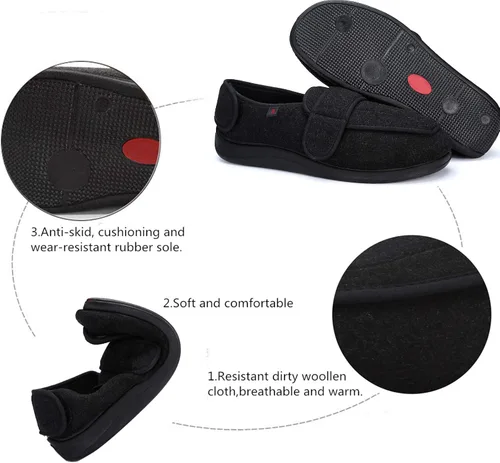 Vista 3 de JIONS - Zapatos extra anchos con velcro ajustable para hombre y mujer, para pies hinchados, pies diabéticos y con edemas, botas pantuflas unisex