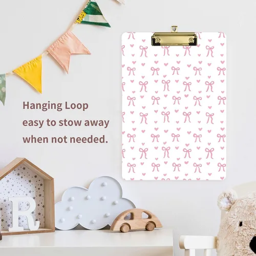 Vista 7 de Gredecor Portapapeles de lazo de lazo rosa estético para oficina, escuela, enfermería, acrílico para letras A4 estándar, 9 x 12.5 pulgadas, con clip