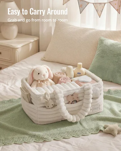 Vista 5 de Blissful Diary Flannel Diaper Caddy Organizer & Gift Packaging, Cream Beige Portable Diaper Basket, Nursery Storage Basket, Gift to Baby Shower