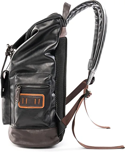 Vista 3 de HuaChen Mochila para portátil de cuero PU,Mochila de viaje vintage para la universidad,Mochilas casuales grandes para hombres - YZ11_Negro
