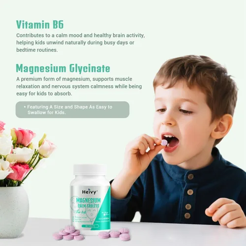 Vista 4 de Heivy Suplemento calmante para niños, contiene glicinato de magnesio y vitamina B6, ayuda a los niños a calmar y relajarse, calmar la mente