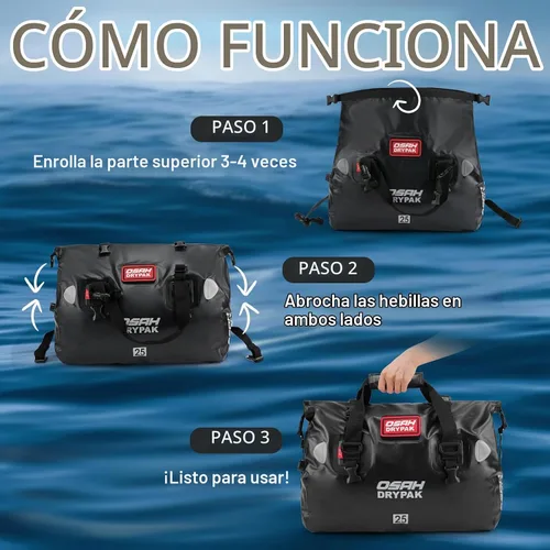 Vista 5 de Bolsa de lona impermeable – Bolsa seca para motocicleta con gran espacio de almacenamiento, bolsas de equipaje impermeables con bolsillo exterior