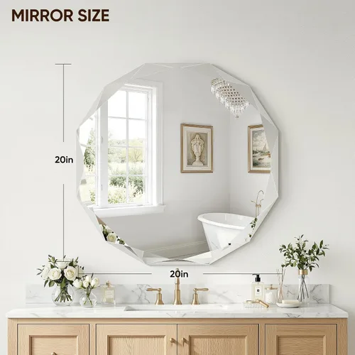 Vista 2 de Suidia Espejo de baño, espejo de pared de 20 x 20 pulgadas, espejo de baño sin marco con borde biselado para dormitorio, sala de estar, entrada