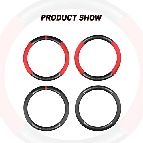 Vista 3 de Ergocar Funda deportiva de fibra de carbono y cuero PU para volante de automóvil, protector antideslizante para volante de automóvil universal