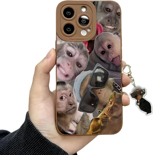 Vista 8 de Trendy Monkey - Funda para teléfono compatible con iPhone 16/15/14/13/12/11 ProMax con llavero gratis, accesorios divertidos de meme de mono, funda