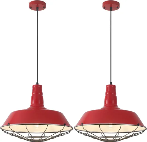 Vista 8 de Lámpara colgante negra de granja, luces colgantes grandes de 18.1 pulgadas, isla de cocina, lámpara colgante industrial con jaula de alambre, luz