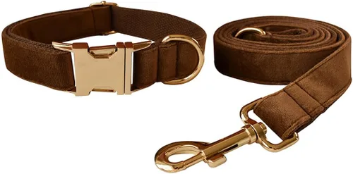 Vista 27 de Love Dream Juego de collar y correa de terciopelo para perro, suave y cómodo, correa ajustable y collar con hebilla de metal resistente para perros
