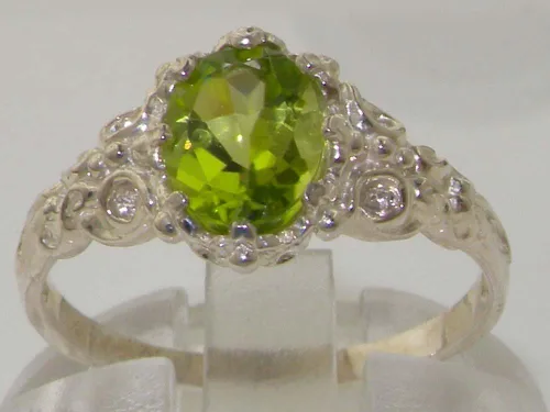 Vista 2 de LetsBuyGold Anillo de plata de ley 925 con peridoto genuino para mujer