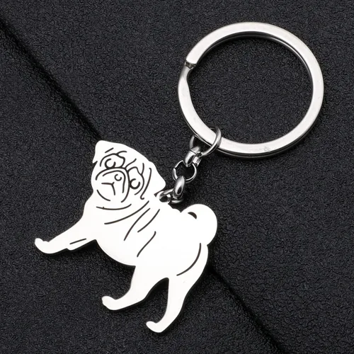 Vista 4 de Stainless Steel Pug Dog Keychain Chihuahua Labrador Corgi Puppy Key Ring Charms Pets Gifts for Women Girls Dog Lovers