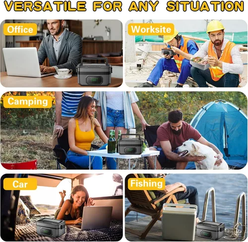 Vista 8 de Swingers Lonchera térmica inalámbrica, lonchera de 21000 mAh con autocalentamiento, alimentada por batería, lonchera eléctrica portátil de 1.2 L