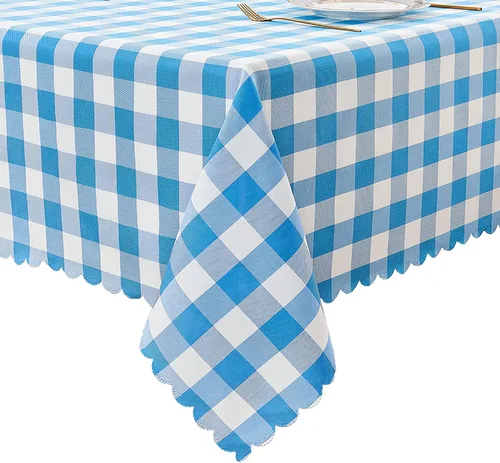 Vista 13 de Mantel rectangular de 70.9 x 55 pulgadas, mantel de cuadros impermeable y reversible, funda de mesa de picnic de mezcla de algodón lavable