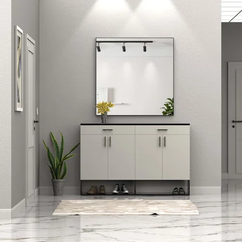 Vista 28 de Espejo de pared con estante para baño, 28 x 18 pulgadas, marco negro, espejos de pared para colgar horizontal o vertical, espejos modernos de pared