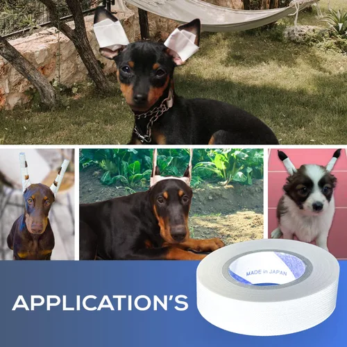 Vista 6 de Cinta adhesiva para oídos para perros, paquete de 5 unidades con hisopos de algodón limpiador de oídos para perros, cinta de algodón autoadhesiva