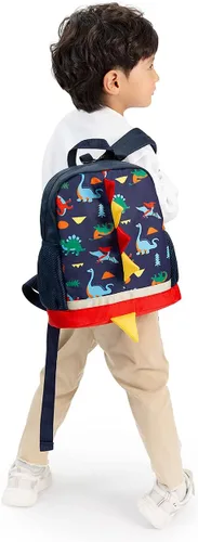 Vista 7 de LESNIC Mochila de dinosaurio para niños con correa, hebillas en la parte delantera, mochila mediana certificada por CPC para niños y niñas de 1 a 6