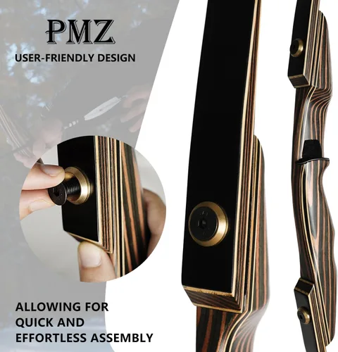 Vista 3 de PMZ Arcos de caza de madera hechos a mano de 65 pulgadas, 20-50 libras