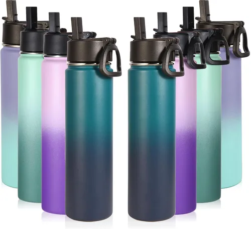 Vista 33 de Volhoply Botella de agua aislada de 24 onzas con tapa con popote, botellas deportivas de boca ancha de acero inoxidable con asa, tazas de vacío