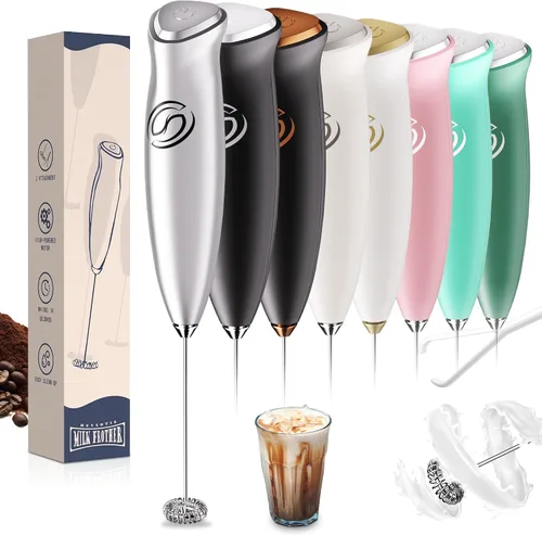 Vista 10 de Espumador de leche de mano, mezclador de bebidas, agitador de café de mano, espumador eléctrico para mezclador de café, varita con 2 batidores