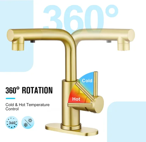 Vista 4 de CREA Grifo de Cocina Dorado con Pulverizador Extraíble - Grifo para Fregadero de Baño y Utilidad - Manija Única, 3 o 1 Agujero