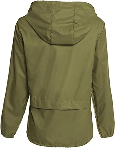 Vista 4 de Avoogue - Chaquetas de lluvia para mujer, diseño ligero, con capucha, para exteriores, impermeables, cortavientos Verde militar