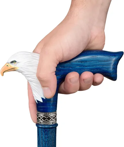 Vista 6 de Asterom Bastón de madera tallada pintada a mano para hombre, águila calva, bastón de madera único, elegante bastón