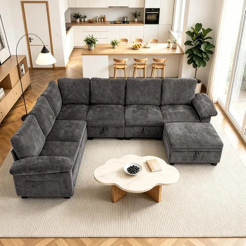 Vista 2 de 108" sofá seccional modular del durmiente, forma de L sacó el sofá cama con Gris