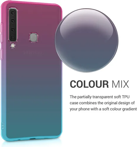 Vista 2 de kwmobile Funda compatible con Samsung Galaxy A9 (2018) - Funda transparente degradado para teléfono - Bicolor rosa oscuro/azul/transparente