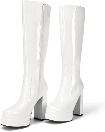 Vista 4 de DREAM PAIRS Botas altas hasta la rodilla con plataforma y tacón para mujer, botas Gogo largas y gruesas para otoño