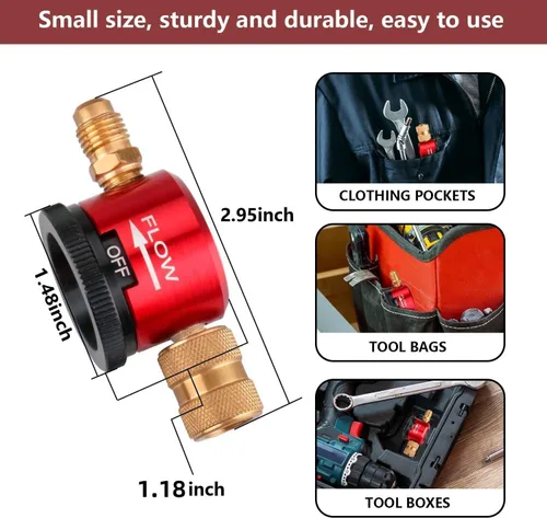 Vista 2 de Herramienta de purga de nitrógeno con ajuste de 1/4 de pulgada y regulador de nitrógeno de latón para sistemas de refrigeración HVAC, herramienta