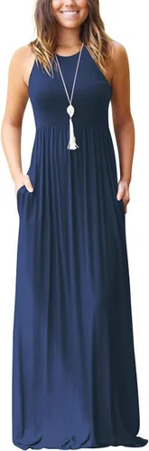 Vista 15 de DEARCASE Vestido largo de verano sin mangas para mujer, con bolsillos E10-floral Negro Azul